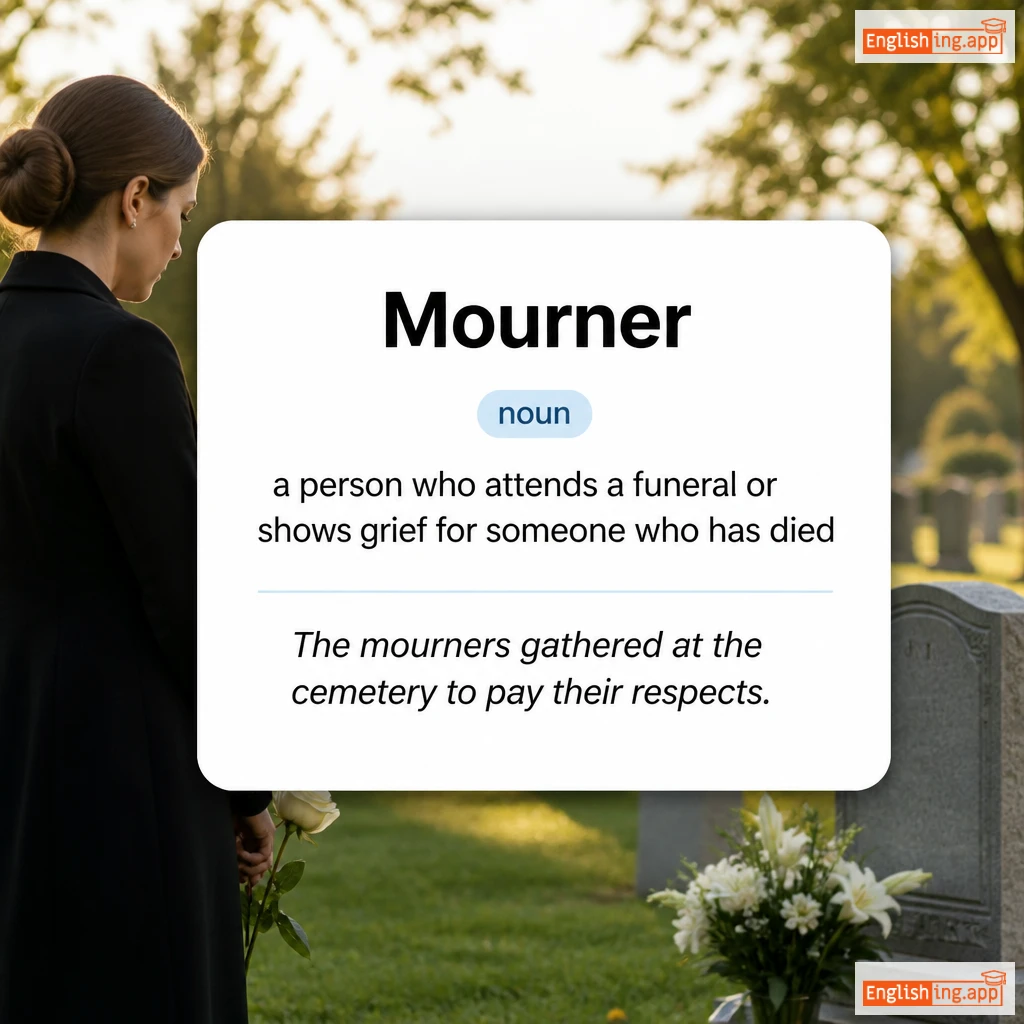 Mourner definition card — visual illustration of the meaning