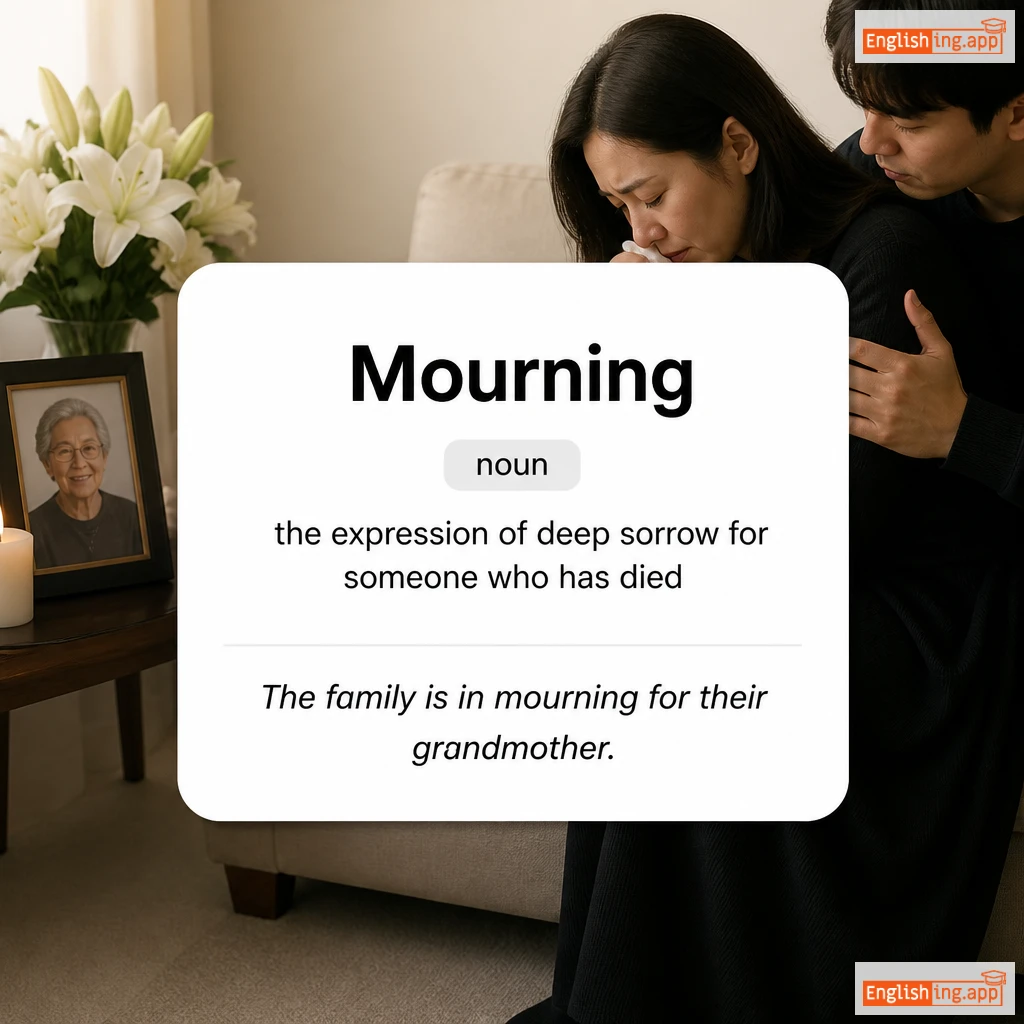 Mourning definition card — visual illustration of the meaning
