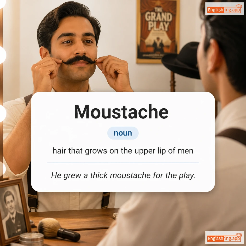Moustache definition card — visual illustration of the meaning