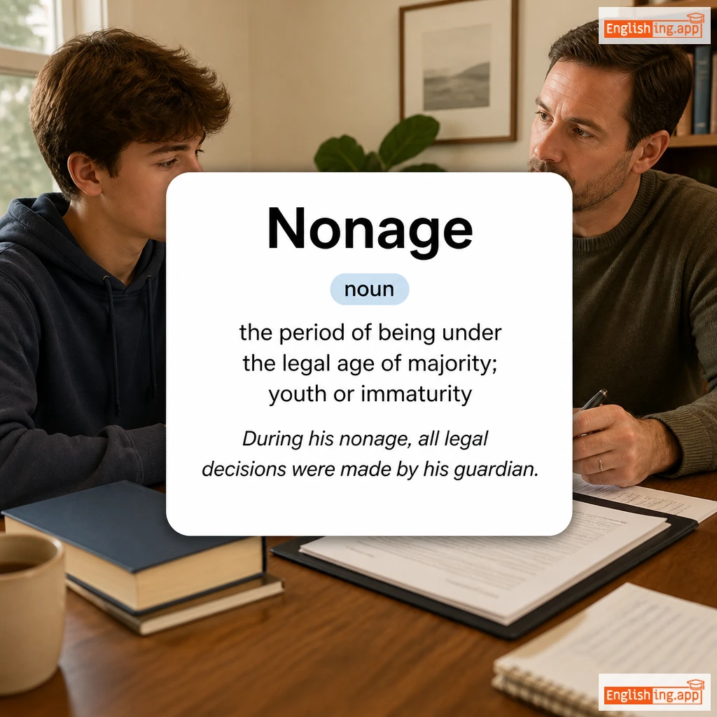 Nonage definition card — visual illustration of the meaning