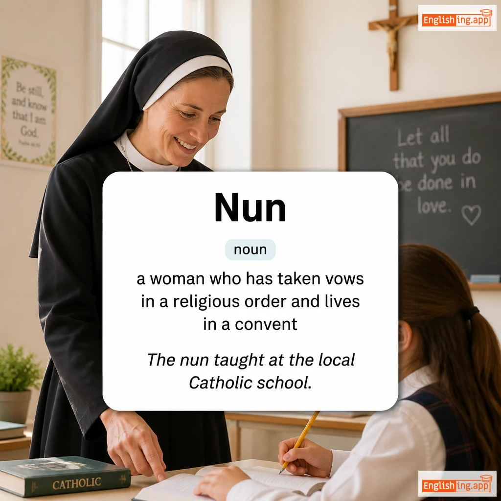 Nun definition card — visual illustration of the meaning