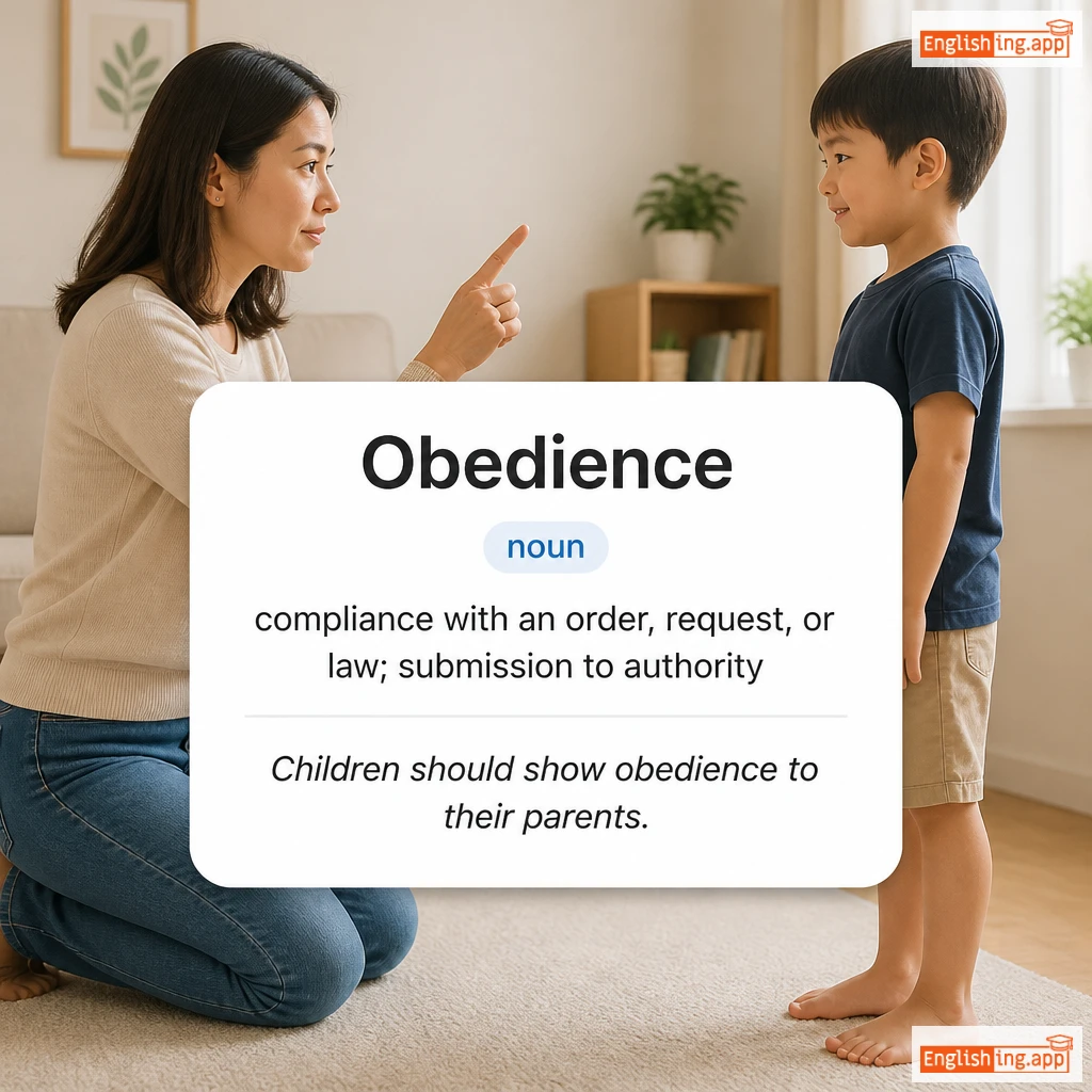 Obedience definition card — visual illustration of the meaning
