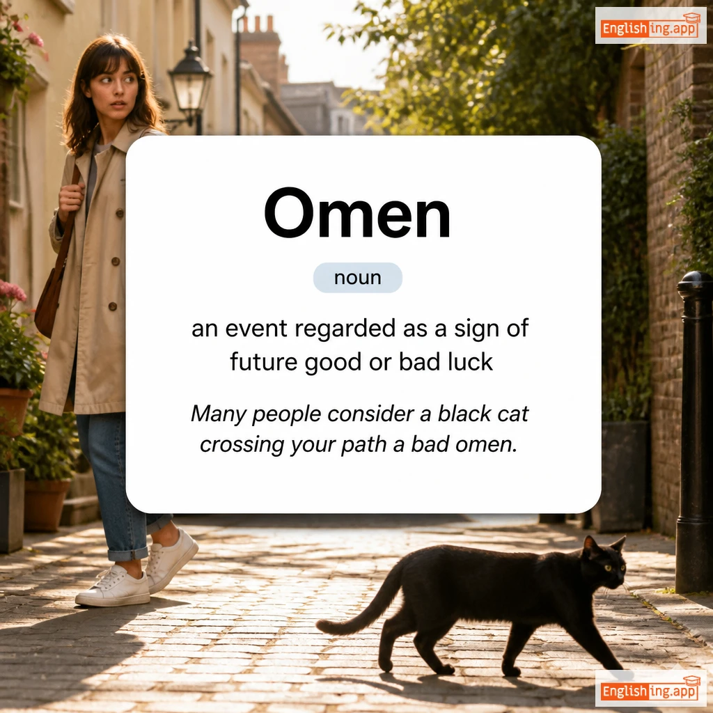 Omen definition card — visual illustration of the meaning