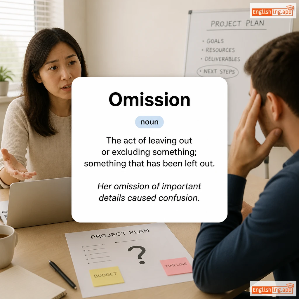 Omission definition card — visual illustration of the meaning