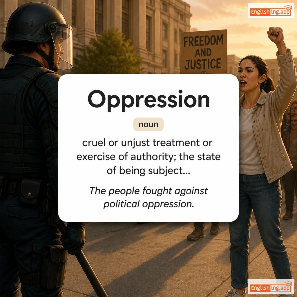 Oppression definition card — visual illustration of the meaning