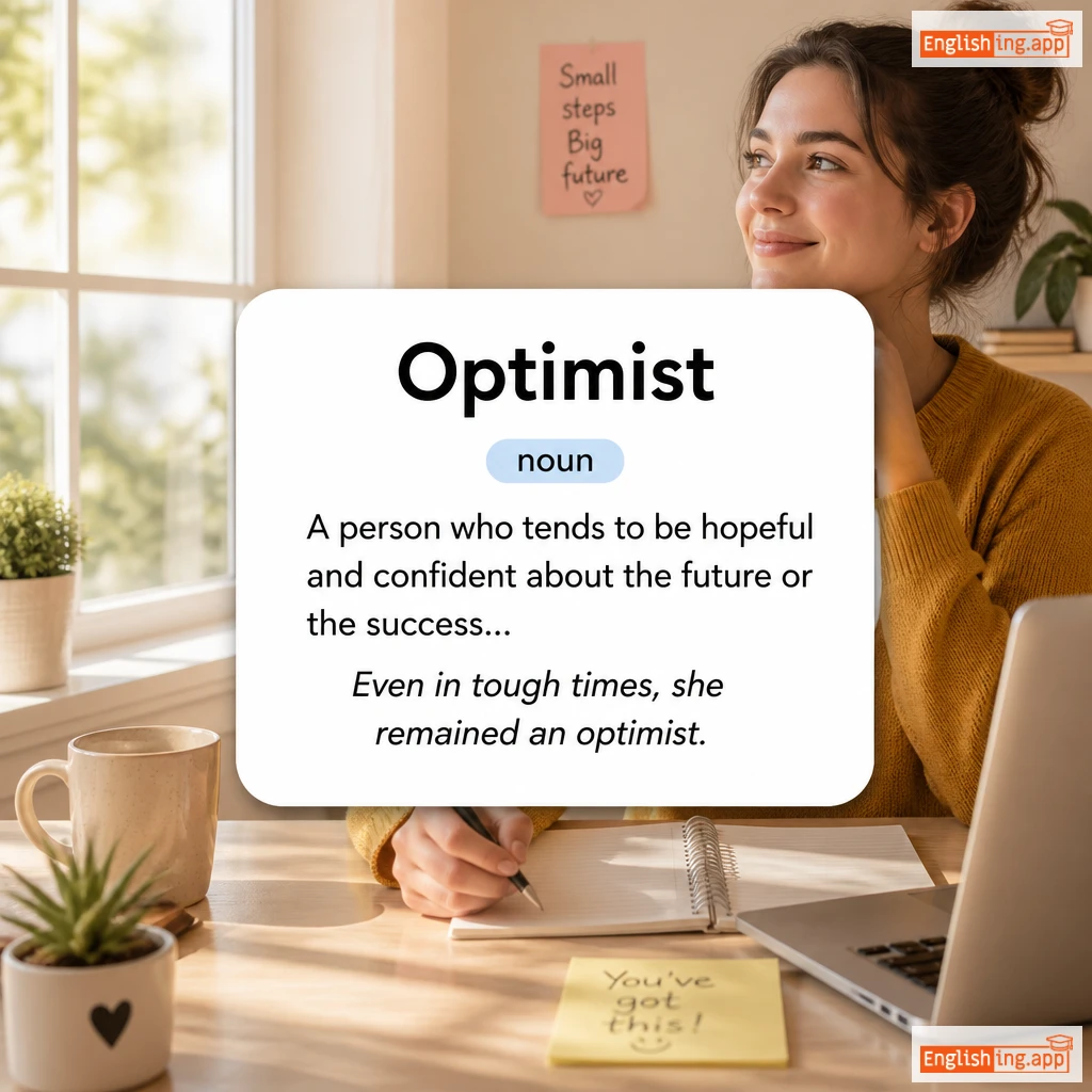 Optimist definition card — visual illustration of the meaning