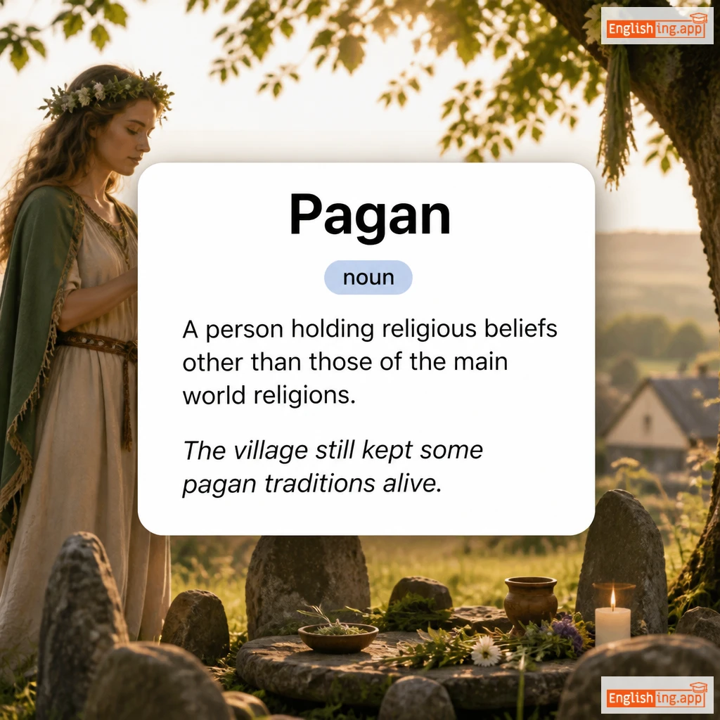 Pagan definition card — visual illustration of the meaning