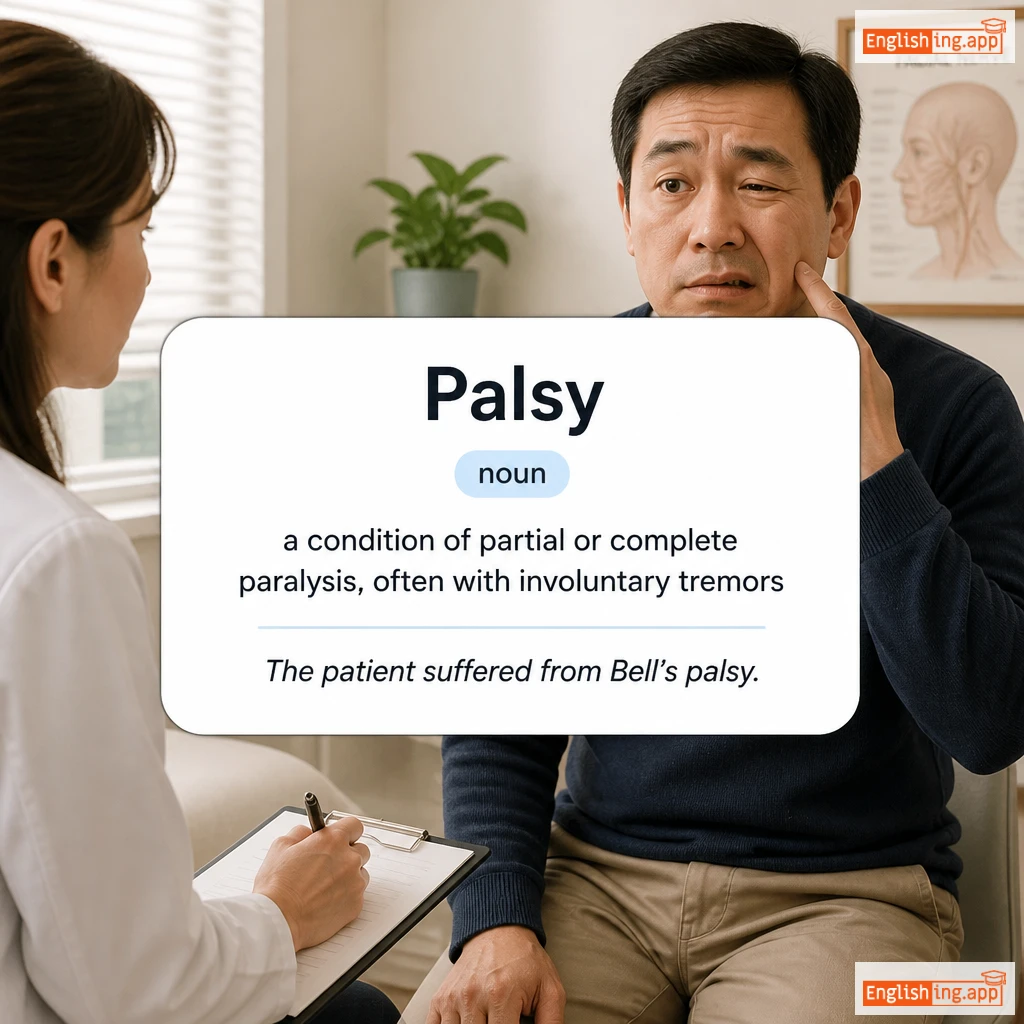 Palsy definition card — visual illustration of the meaning