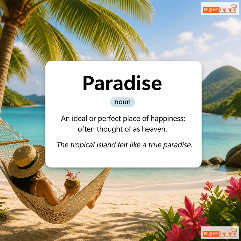 Paradise definition card — visual illustration of the meaning