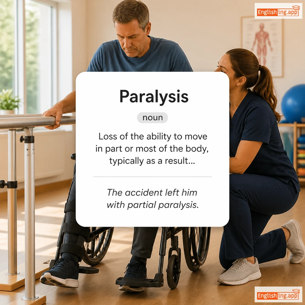 Paralysis definition card — visual illustration of the meaning