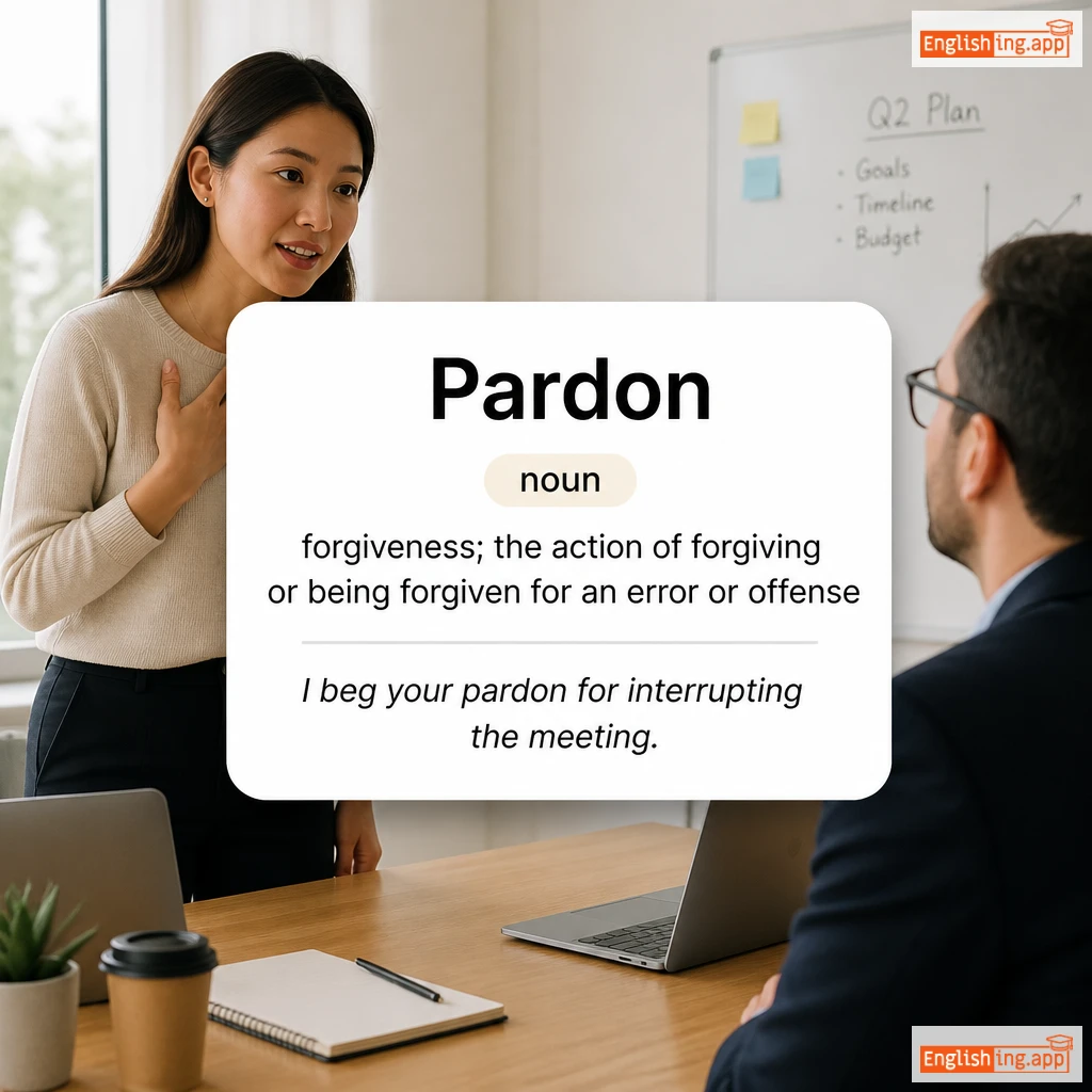 Pardon definition card — visual illustration of the meaning