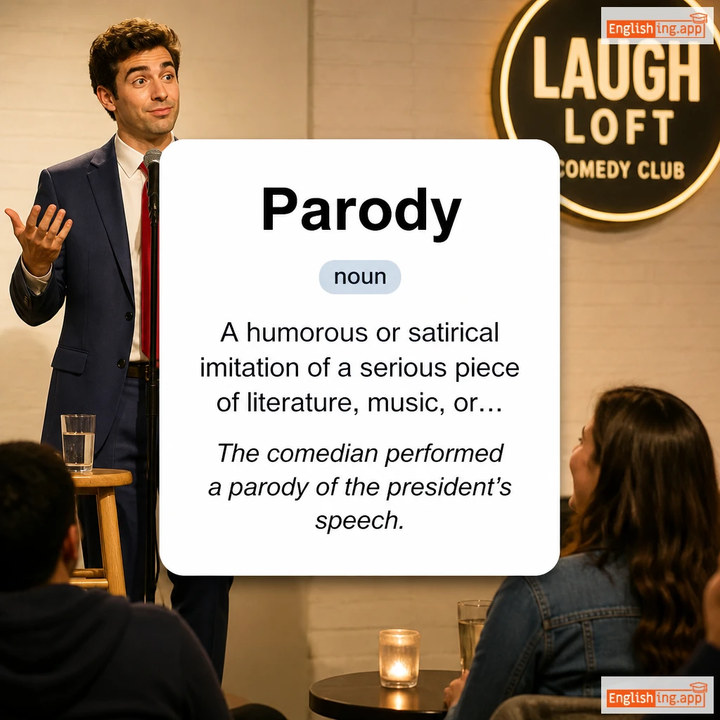 Parody definition card — visual illustration of the meaning