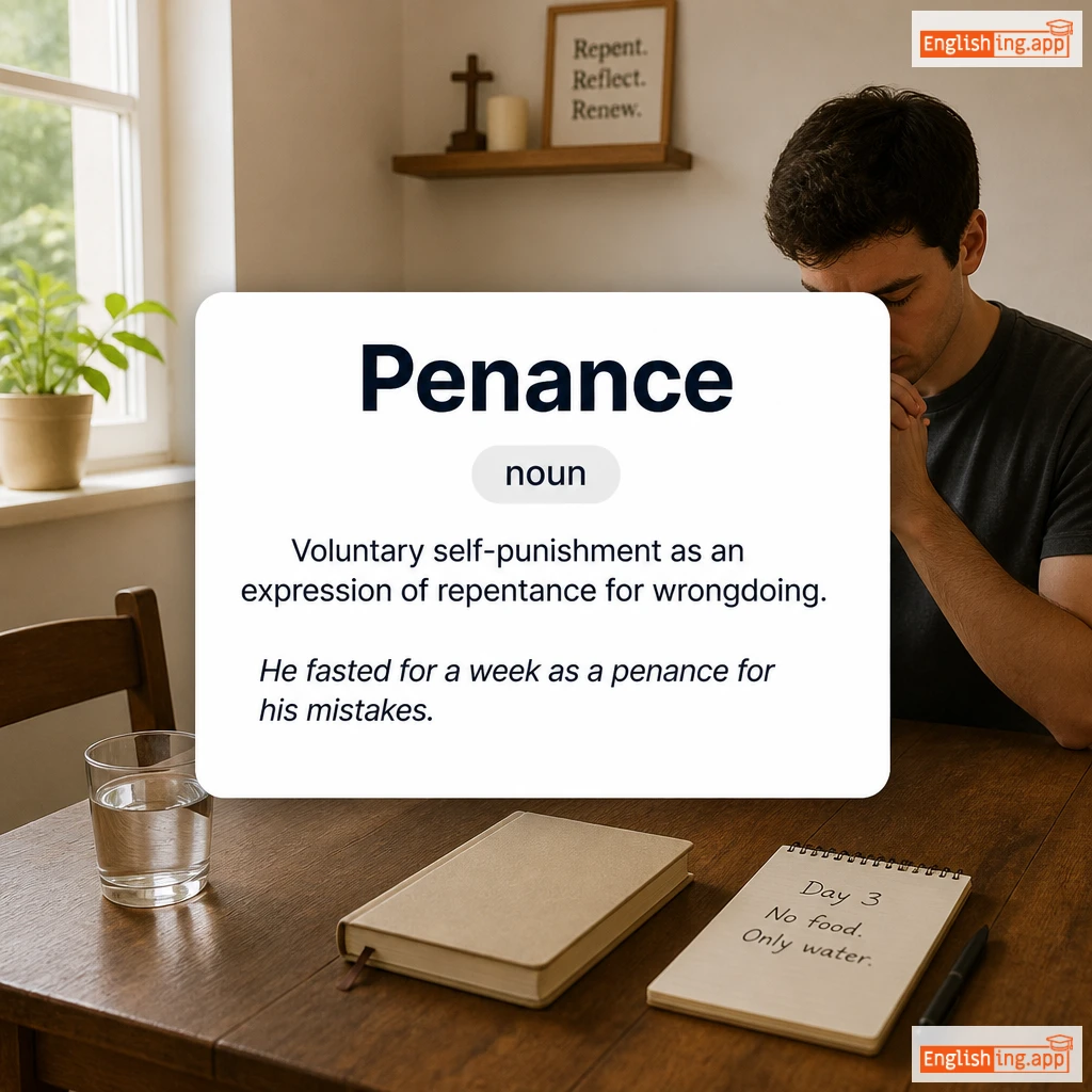 Penance definition card — visual illustration of the meaning