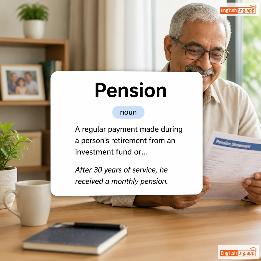 Pension definition card — visual illustration of the meaning