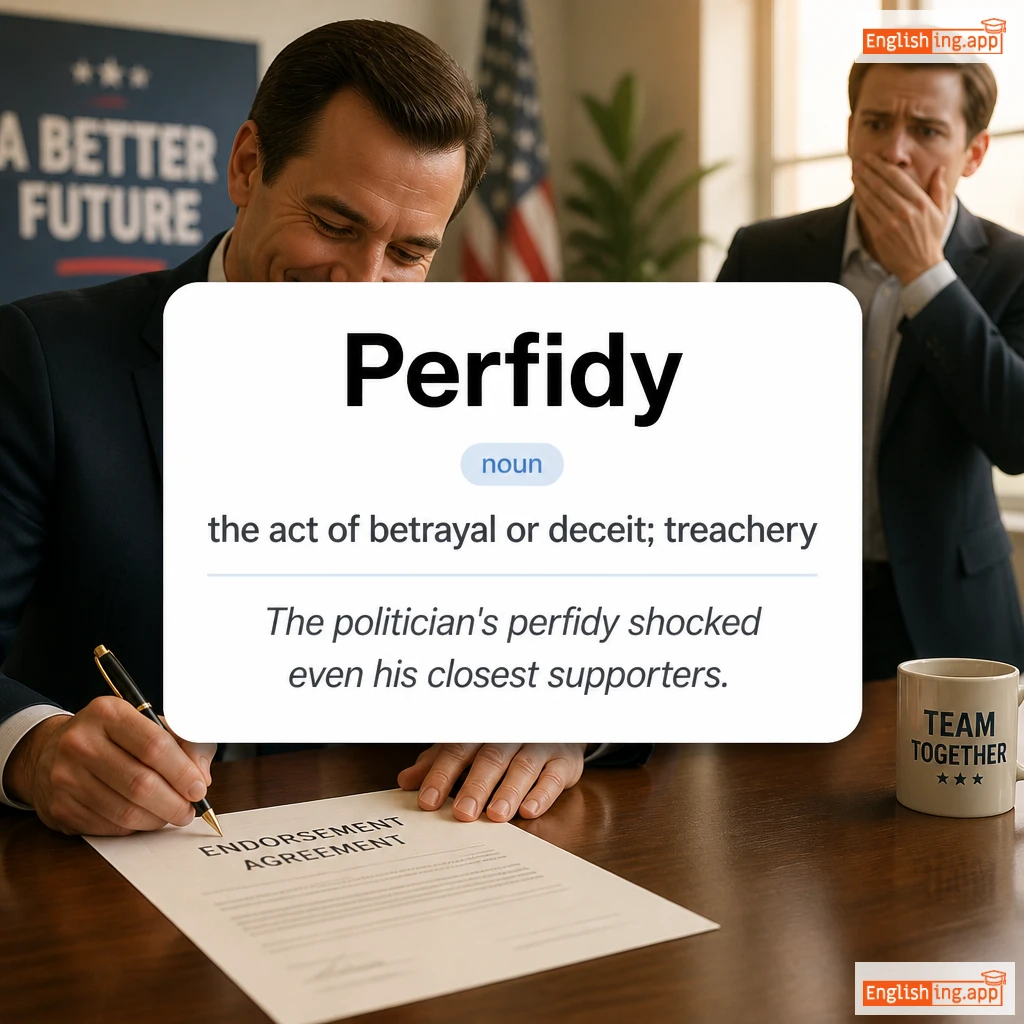 Perfidy definition card — visual illustration of the meaning