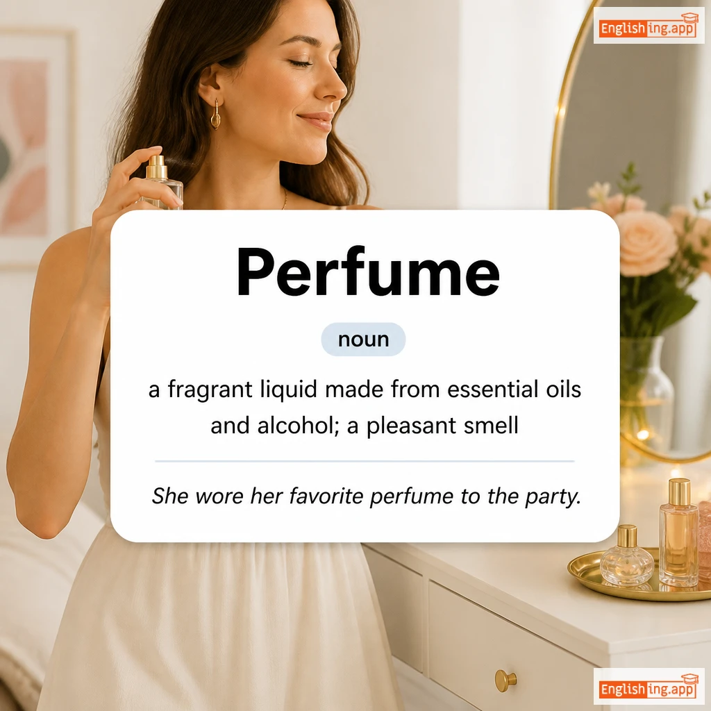 Perfume definition card — visual illustration of the meaning