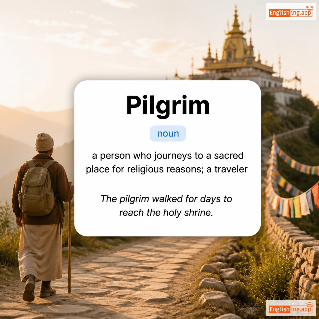 Pilgrim definition card — visual illustration of the meaning