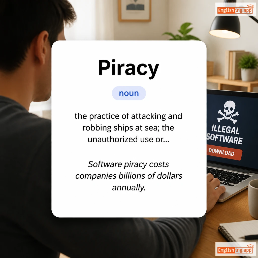 Piracy definition card — visual illustration of the meaning