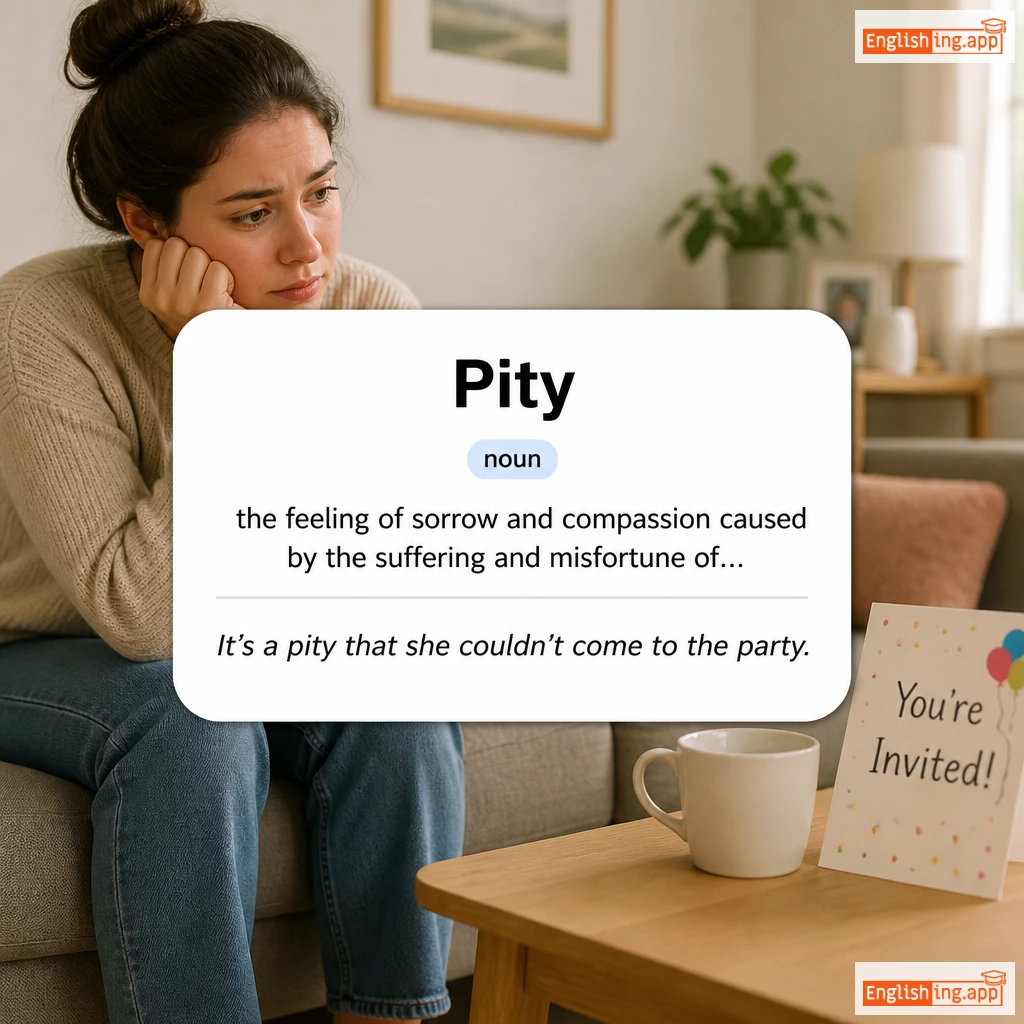 Pity definition card — visual illustration of the meaning