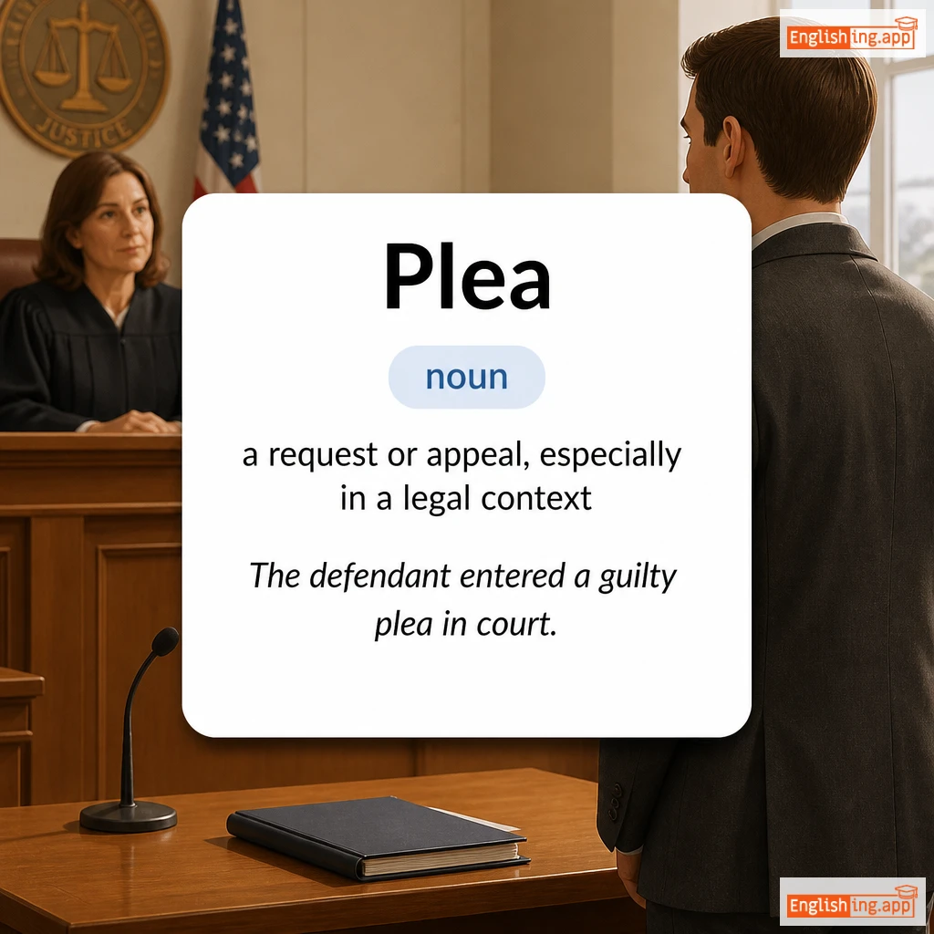 Plea definition card — visual illustration of the meaning