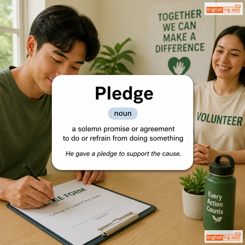 Pledge definition card — visual illustration of the meaning