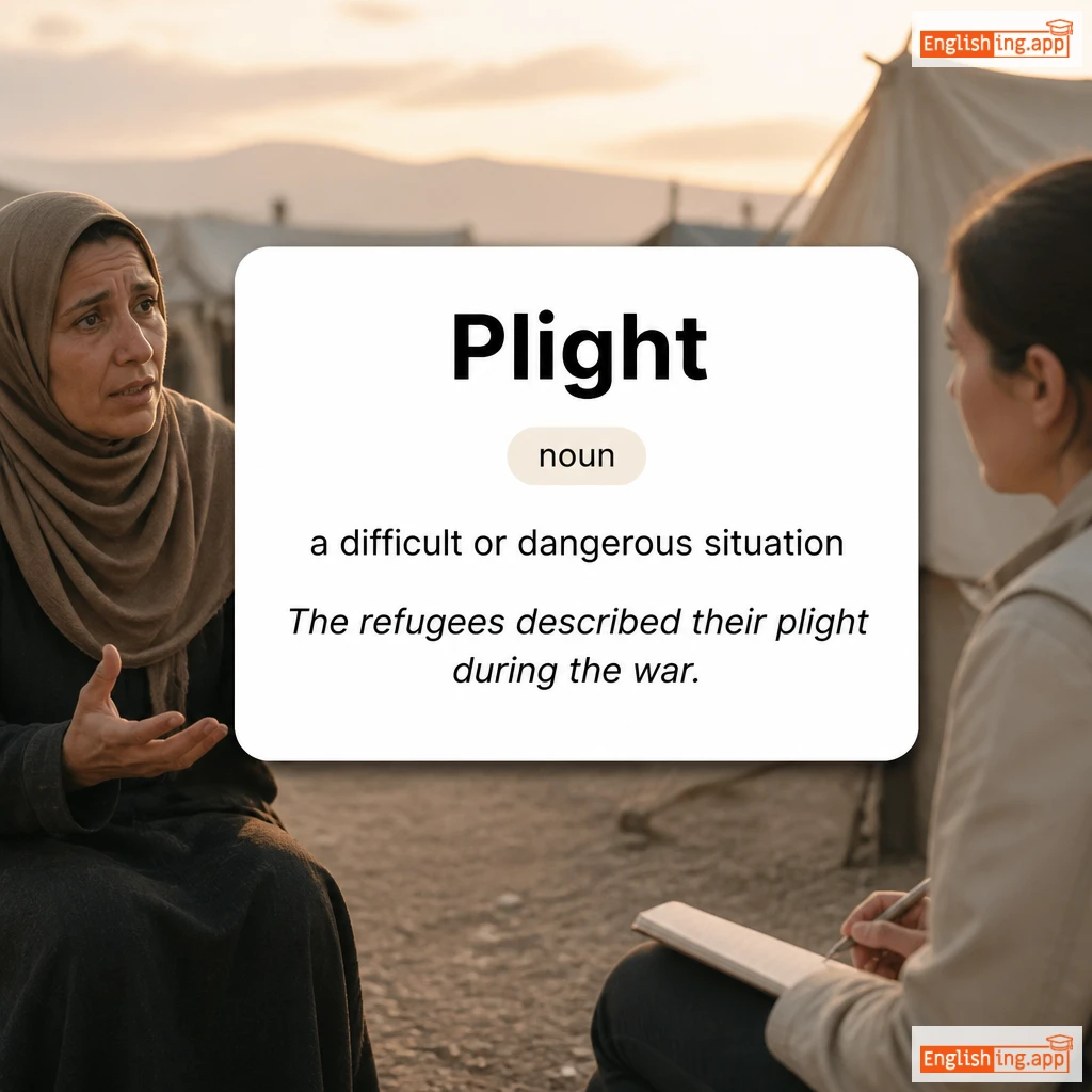 Plight definition card — visual illustration of the meaning