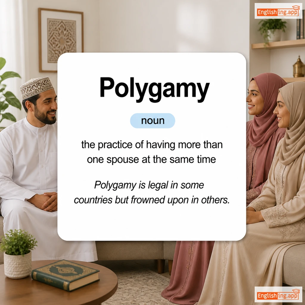 Polygamy definition card — visual illustration of the meaning