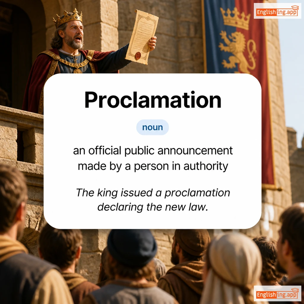 Proclamation definition card — visual illustration of the meaning
