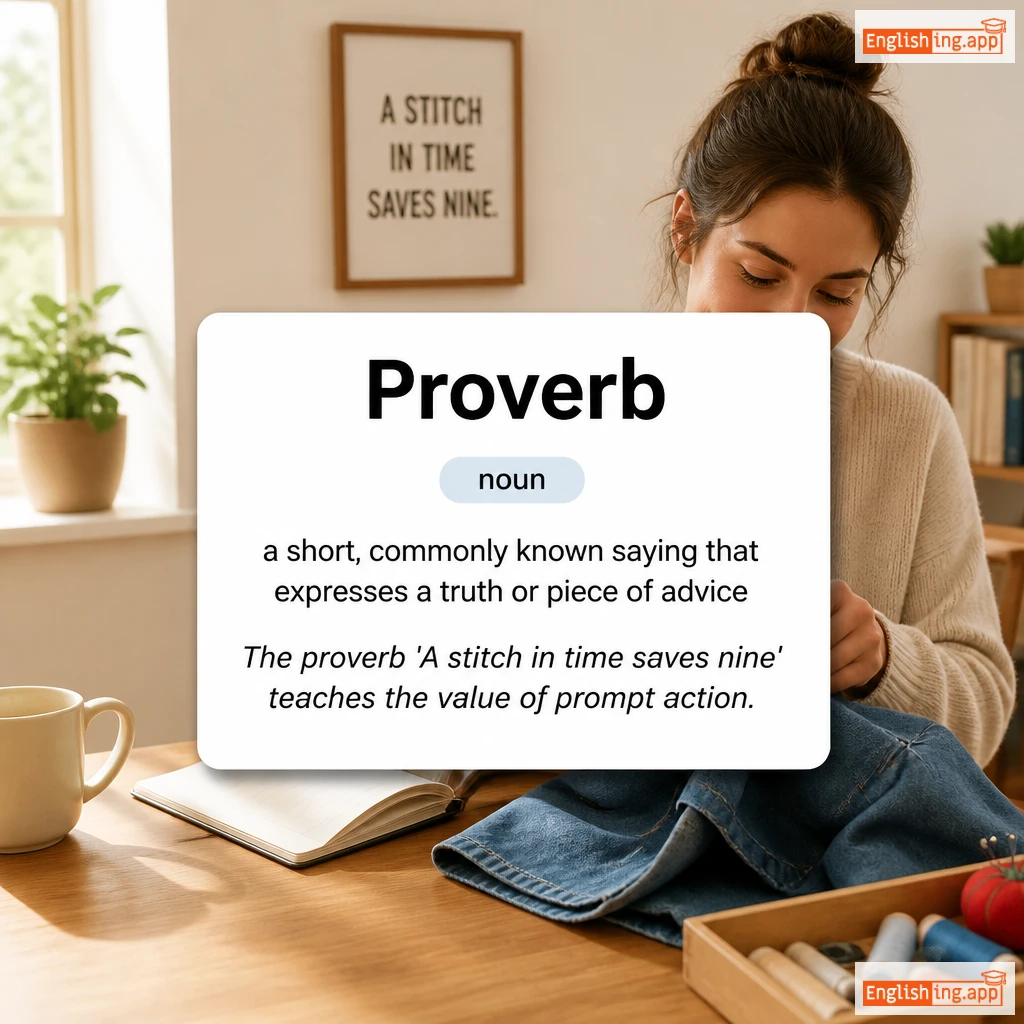 Proverb definition card — visual illustration of the meaning