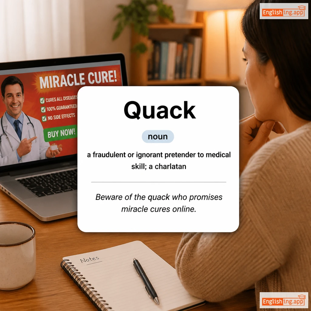 Quack definition card — visual illustration of the meaning