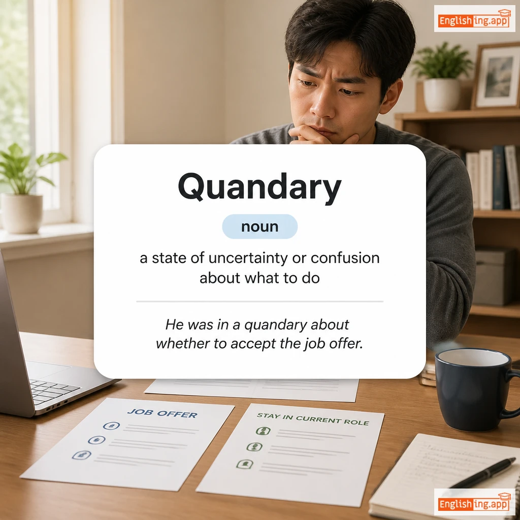 Quandary definition card — visual illustration of the meaning