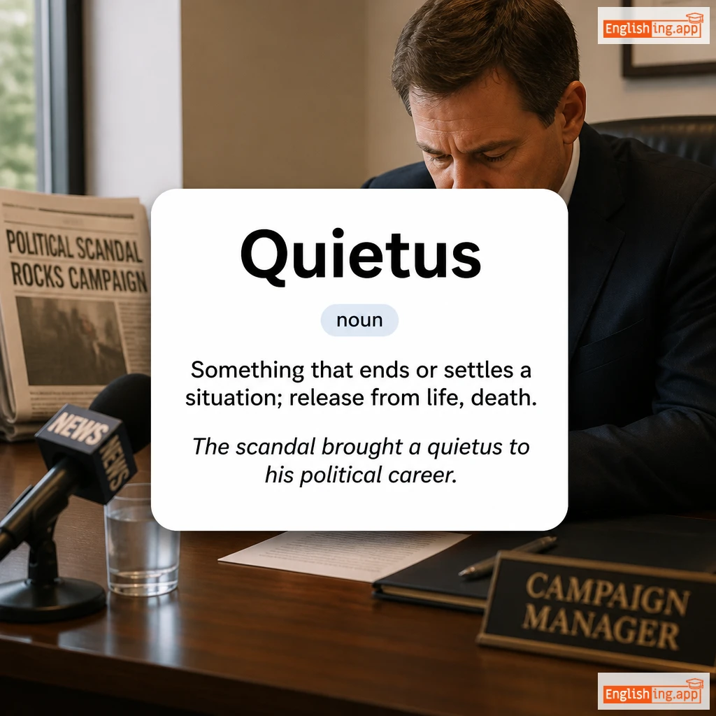 Quietus definition card — visual illustration of the meaning