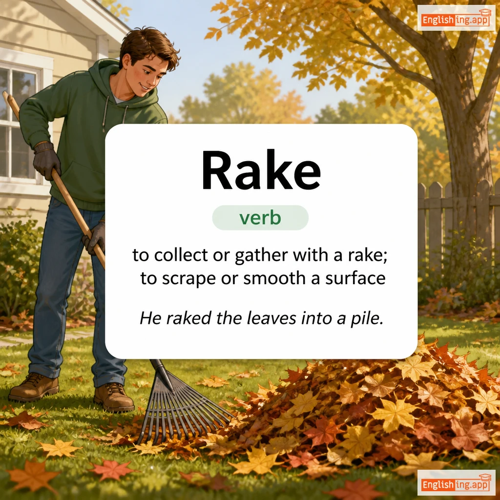 Rake definition card — visual illustration of the meaning