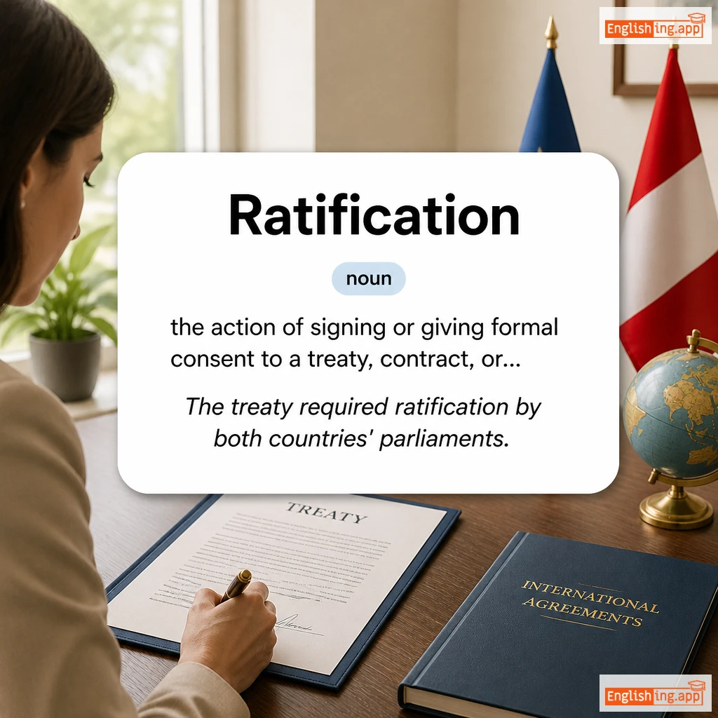 Ratification definition card — visual illustration of the meaning
