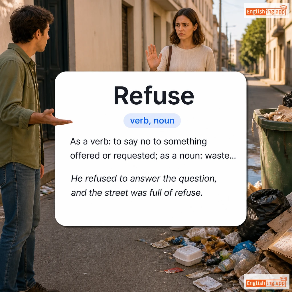 Refuse definition card — visual illustration of the meaning