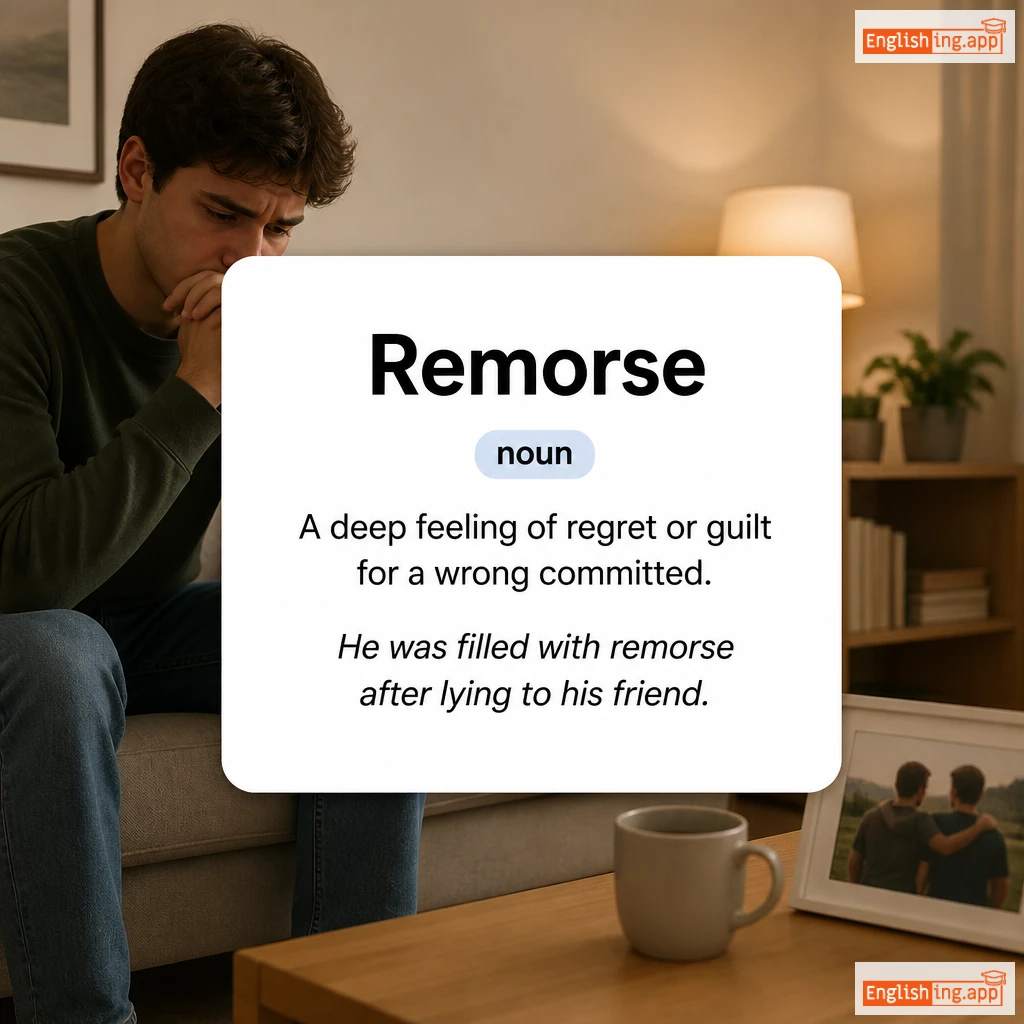 Remorse definition card — visual illustration of the meaning