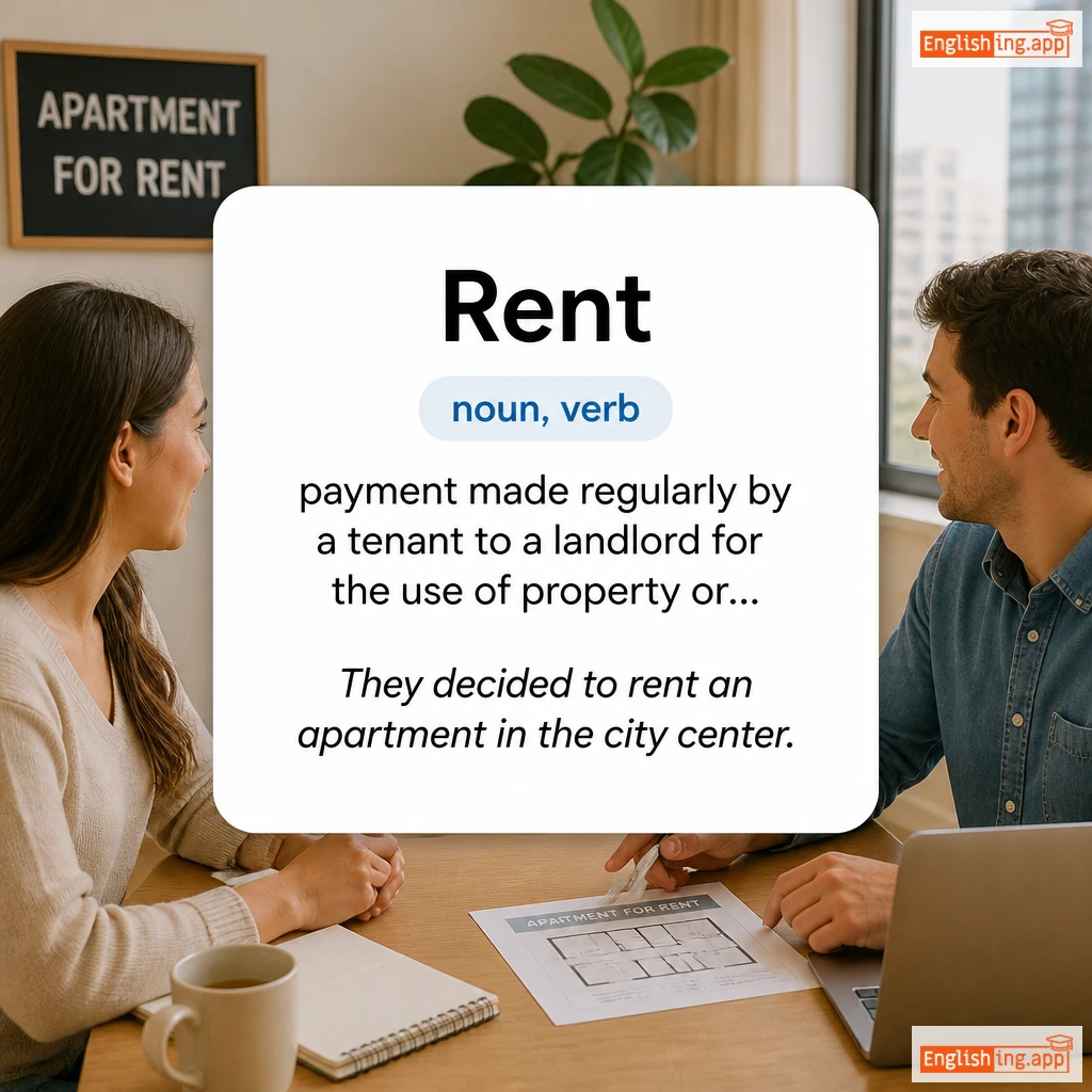 Rent definition card — visual illustration of the meaning