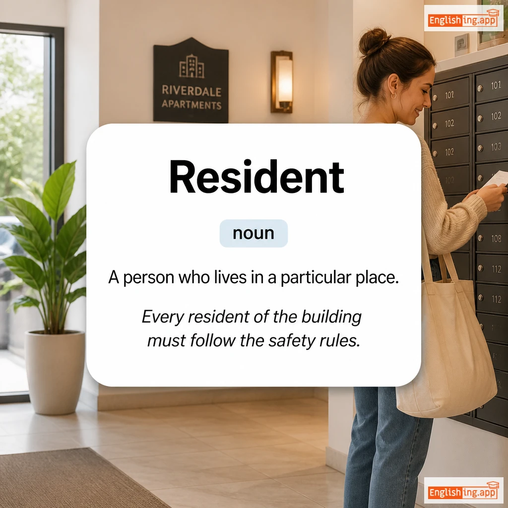 Resident definition card — visual illustration of the meaning