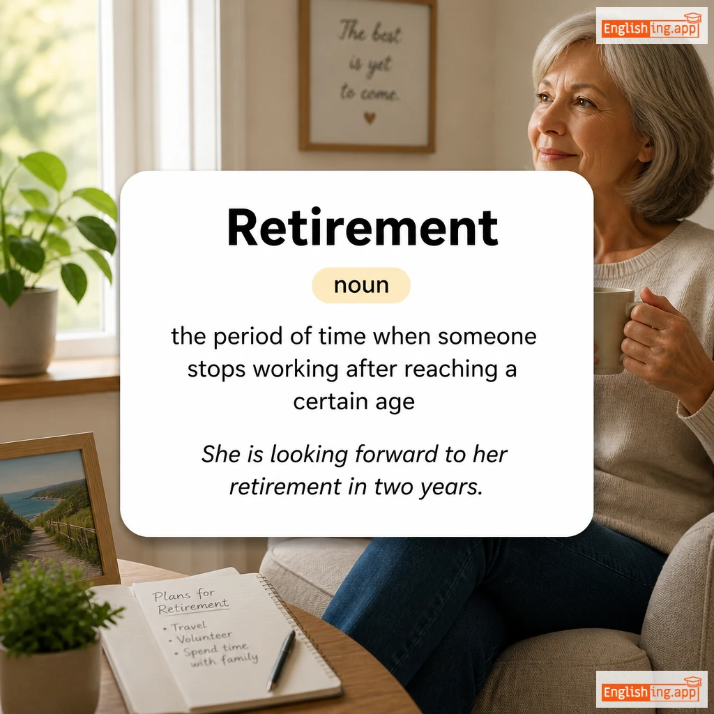 Retirement definition card — visual illustration of the meaning