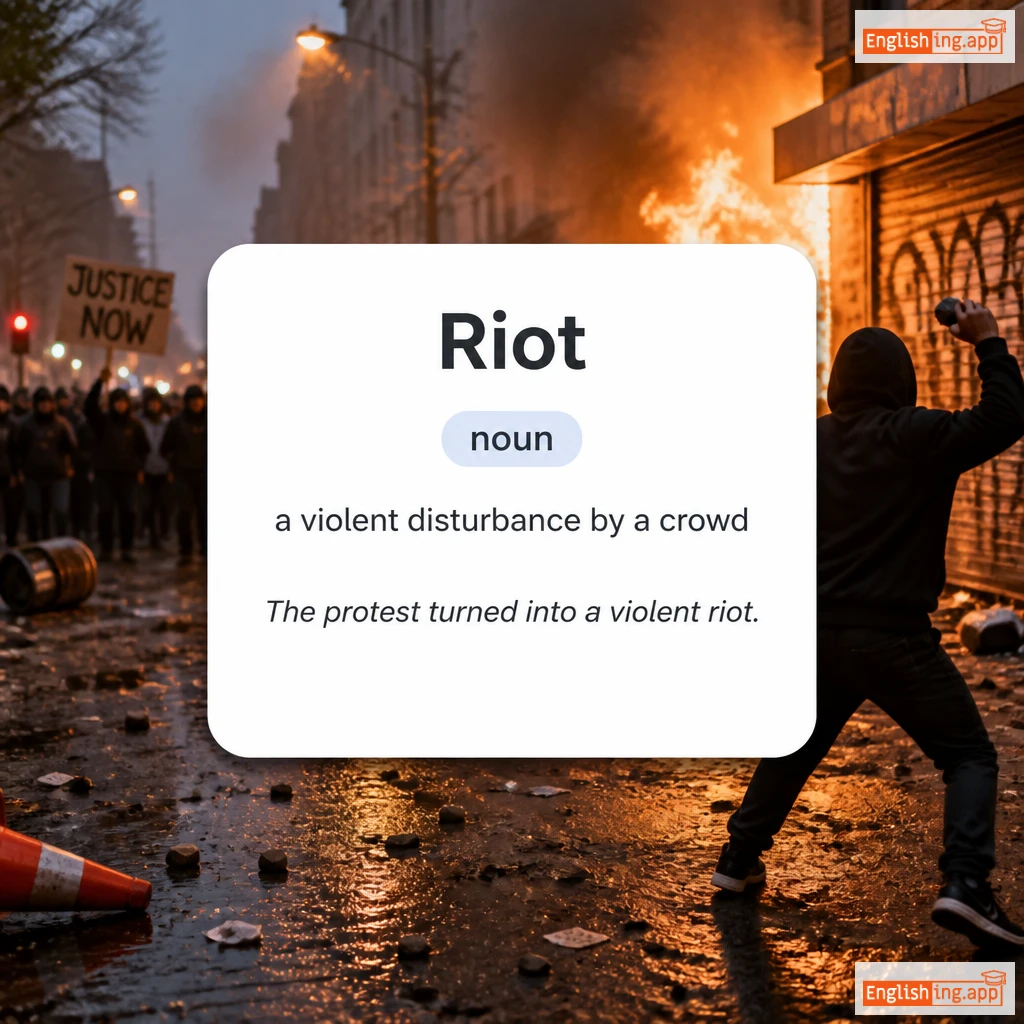 Riot definition card — visual illustration of the meaning