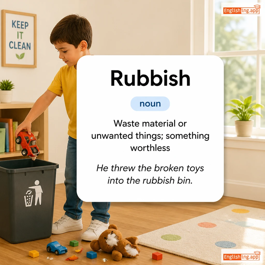 Rubbish definition card — visual illustration of the meaning
