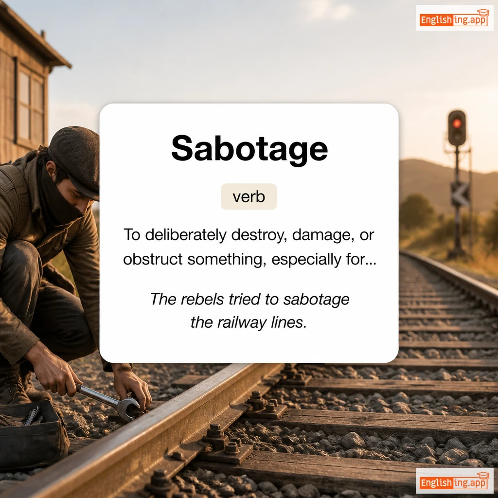 Sabotage definition card — visual illustration of the meaning