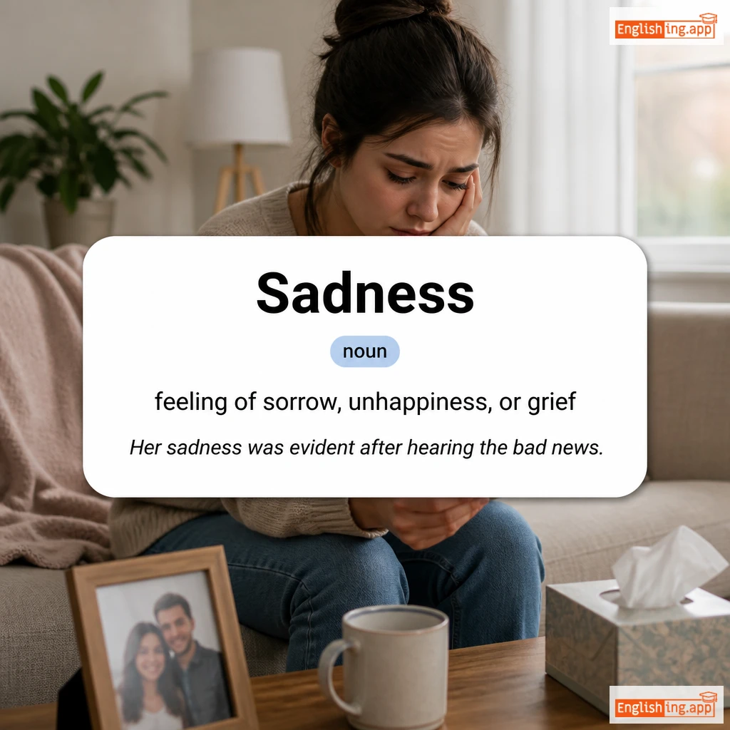 Sadness definition card — visual illustration of the meaning