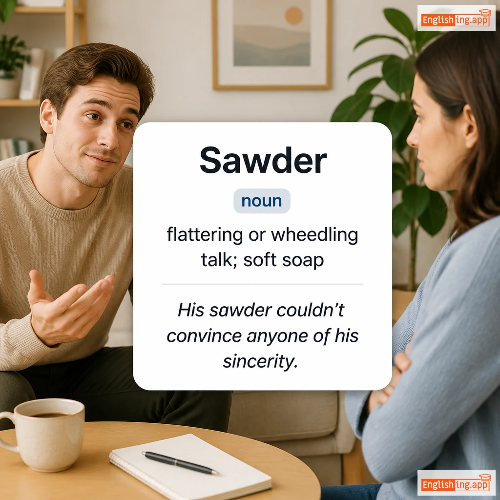 Sawder definition card — visual illustration of the meaning