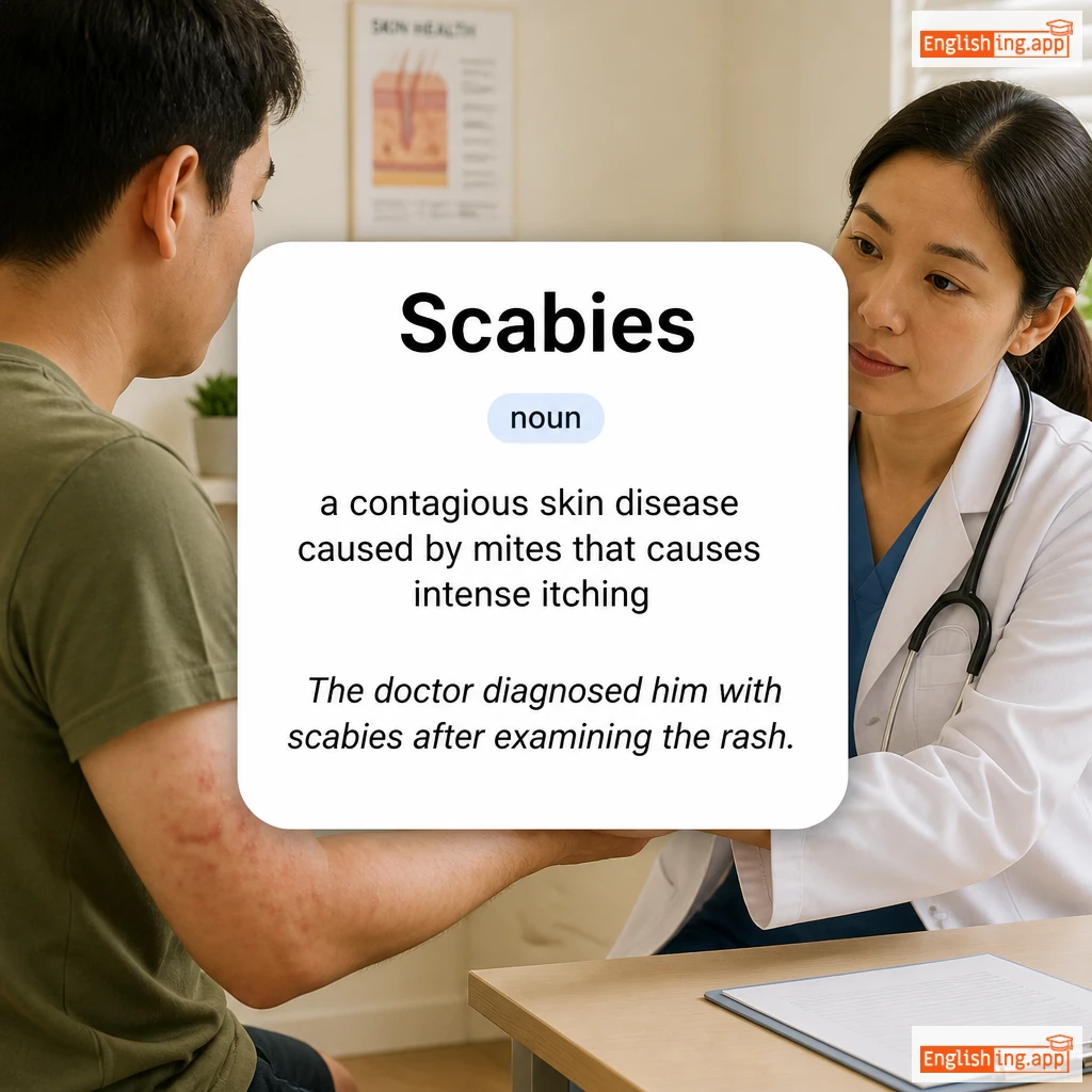 Scabies definition card — visual illustration of the meaning