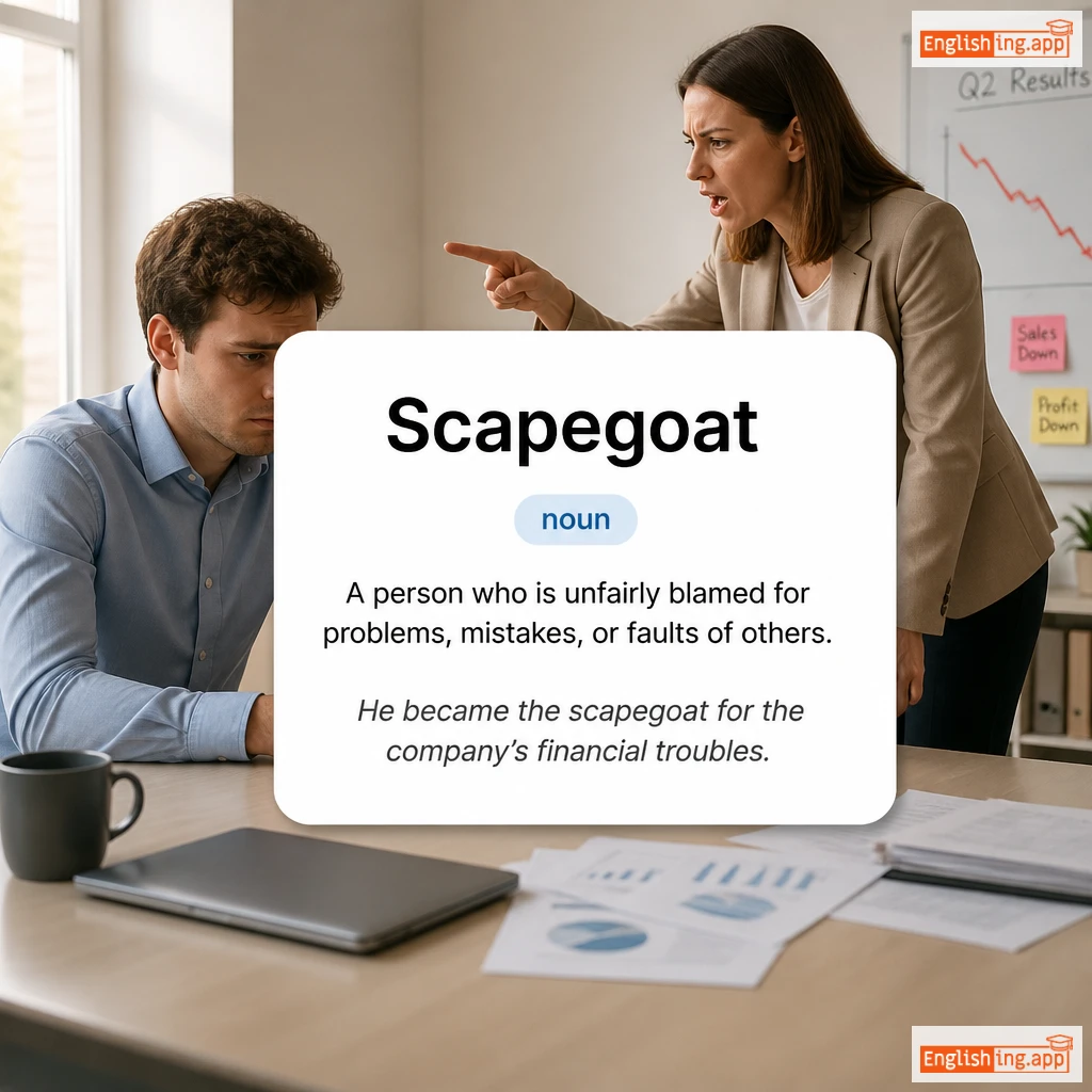 Scapegoat definition card — visual illustration of the meaning