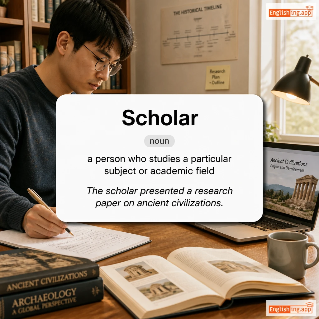 Scholar definition card — visual illustration of the meaning