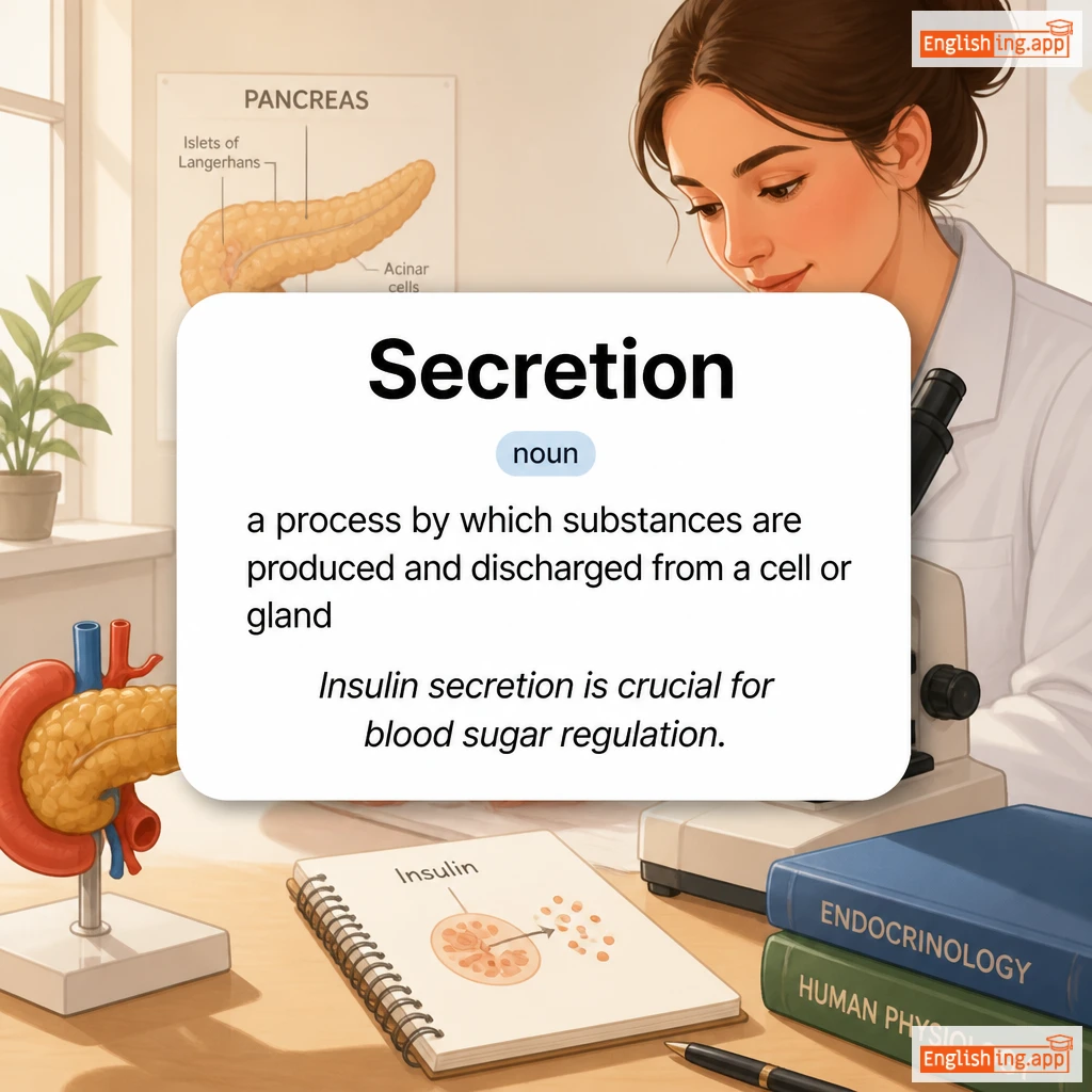 Secretion definition card — visual illustration of the meaning