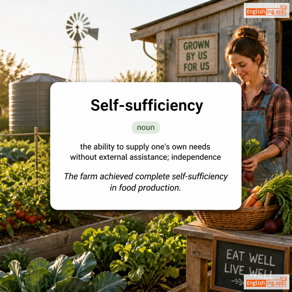 Self-sufficiency definition card — visual illustration of the meaning