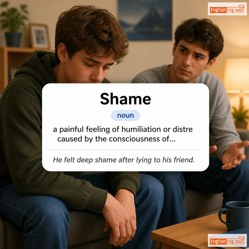 Shame definition card — visual illustration of the meaning